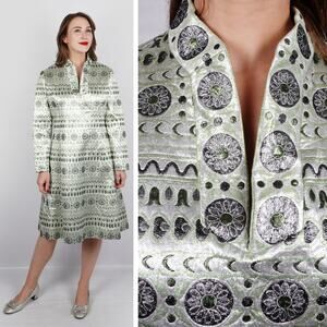Vintage 1960s Nardiello Rona New York Metallic Mint Brocade Shift Dress | M/L